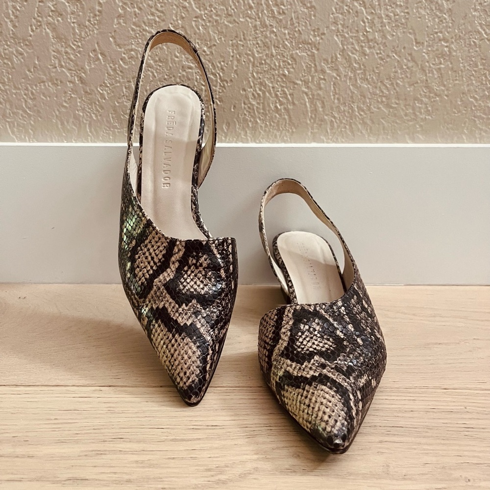 FREDA SALVADOR Marigold Slingback Sand Snake Pointed Toe Slingback D’Orsay Pumps